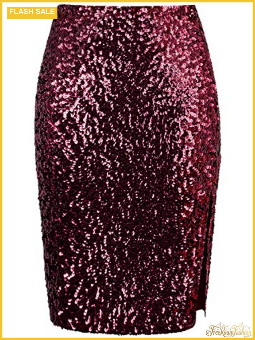 Sequin Midi Pencil Skirt with Side Slit Stretchy High Waist Party Clubwear